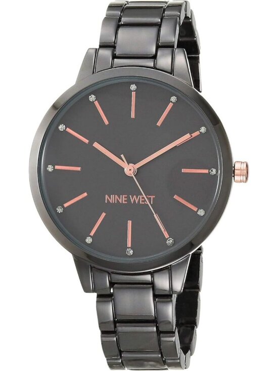 Women\'s Gunmetal Rose Gold Analog Quartz Crystal Accented Bracelet Classic Watch